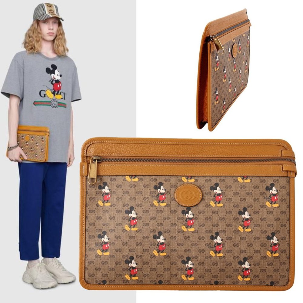 GUCCI BAG 602552 DISNEY MICKEY MOUSE POUCH GG SUPREME LEATHER TRIM CLUTCH UNISEX